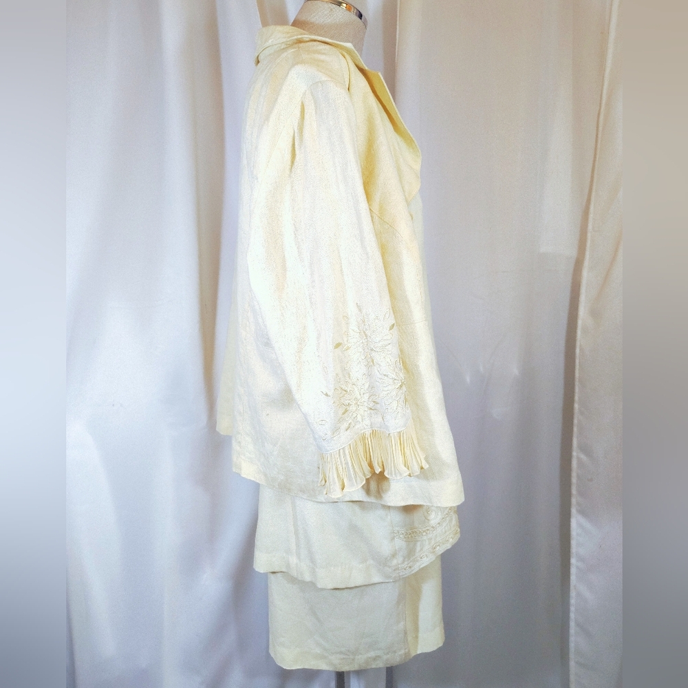 2 Pc:Vintage Karen Stevens Midi Dress+Plaza South 3/4 Sleeve Jacket, Yellow, 14 - Picture 4 of 16